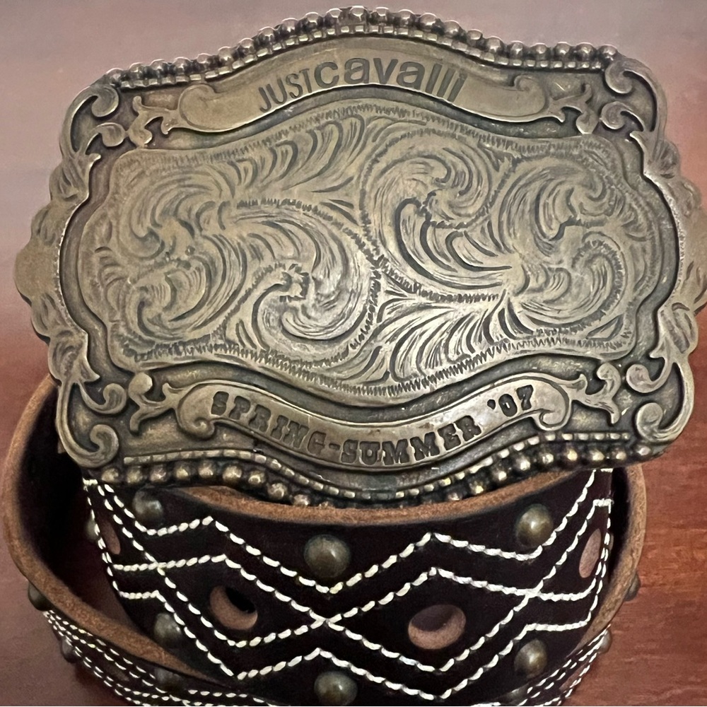 Just Cavalli SS07 Archive Western Studded Leather Belt Made in Italy - Picture 3 of 15